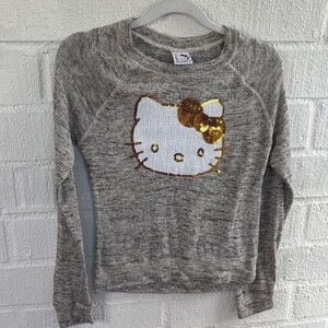 Hello Kitty Sequins Heather Gray Long Sleeve Knit Top sz 14/16